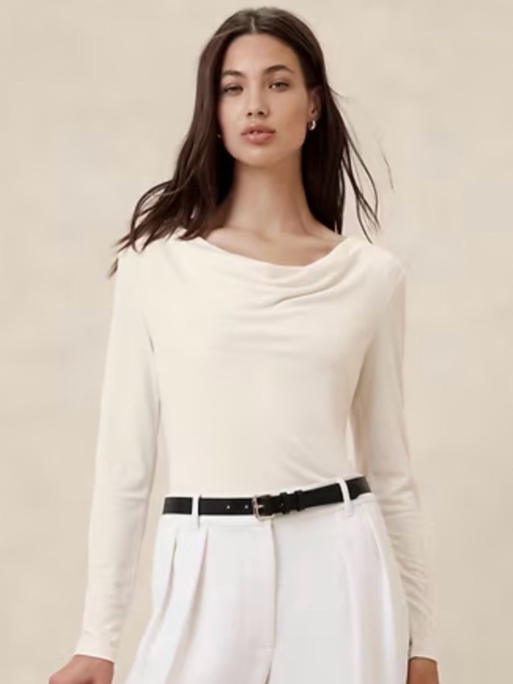 Banana Republic Cream Cowl Neck Long Sleeve Bodysuit Size Small